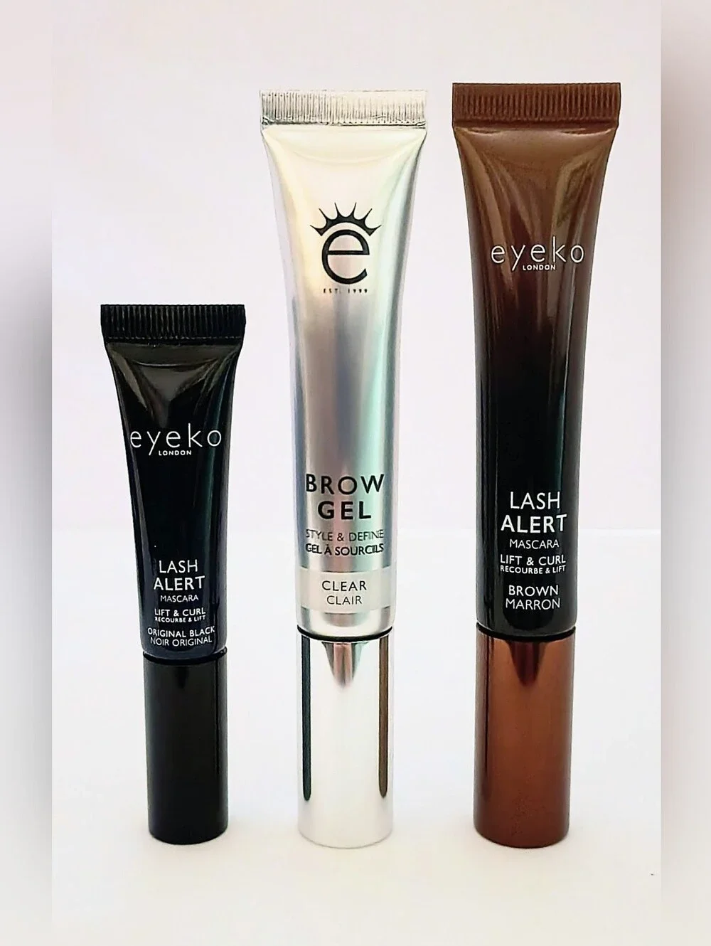 NEW Eyeko London Lash Alert Mascara Bundle Black Brown & Clear Brow Gel 3 Pc